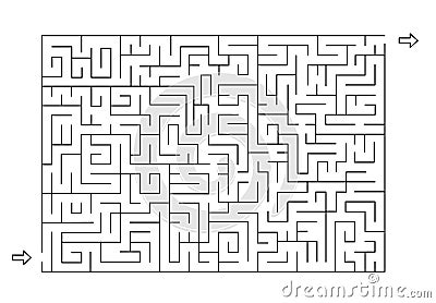 Rectangle labyrinth with entry and exit. Line maze game. Hard -Medium complexity. Kids maze puzzle, vector illustration Vector Illustration