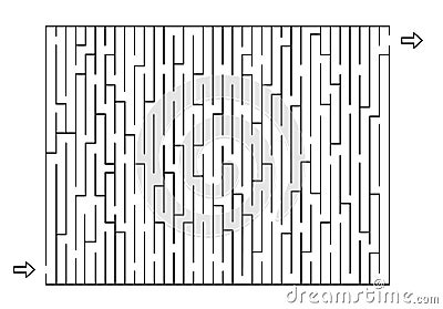 Rectangle labyrinth with entry and exit. Vertical Line maze game. Hard -Medium complexity. Kids maze puzzle, vector illustration Vector Illustration
