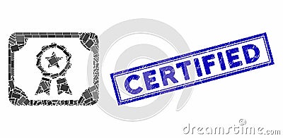 Rectangle Mosaic Authorize Diploma with Distress Certified Seal Vector Illustration