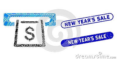 Rectangle Mosaic Cashout Slot with Distress New Year`S Sale Stamps Vector Illustration