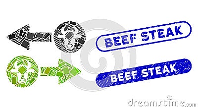 Rectangle Mosaic Cow Exchange Arrows with Textured Beef Steak Seals Vector Illustration