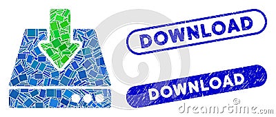 Rectangle Mosaic Download with Scratched Download Seals Vector Illustration