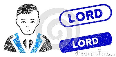Rectangle Mosaic Noble Gentleman with Textured Lord Seals Vector Illustration