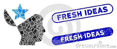 Rectangle Mosaic Open Head Star with Distress Fresh Ideas Stamps Vector Illustration