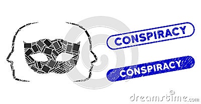 Rectangle Mosaic Private Party Mask with Grunge Conspiracy Seals Vector Illustration