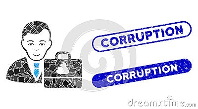 Rectangle Mosaic Shit Accounter with Textured Corruption Seals Vector Illustration