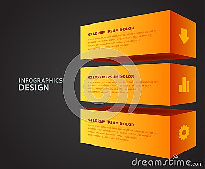 Rectangle orange isometric blocks business infographics scheme steps realistic template vector Vector Illustration