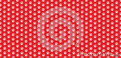 Rectangle seamless pattern of white animal paw prints on red background. Vector Illustration