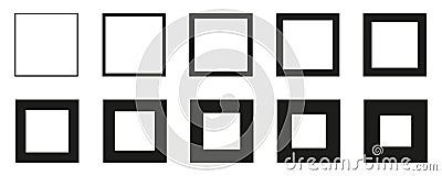 Rectangle square set from thin to thick line, set of geometric shapes form, rectangle square icons collection, different version Vector Illustration