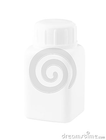 Rectangle White Plastic Medicine Bottle isolated on white backgr Stock Photo