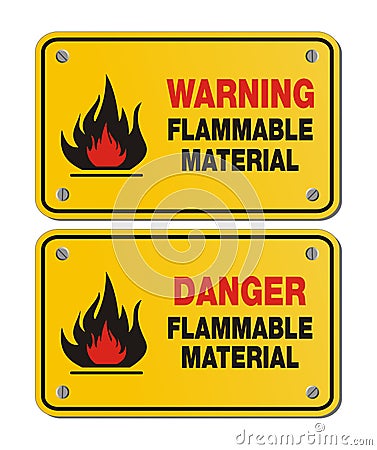 Rectangle yellow signs - warning and danger flammable material Stock Photo