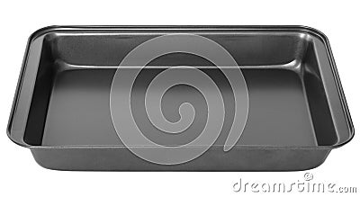 Rectangular black baking tray in oven, isolated on white background Stock Photo