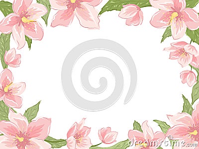 Rectangular border frame pink spring flowers white Vector Illustration