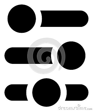 Rectangular buttons, switches set at different states. Slider, a Vector Illustration