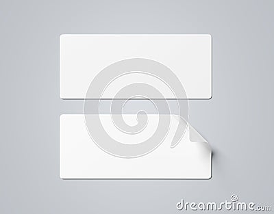 Rectangular curled sticker mockup isolated on grey 3D rendering Stock Photo