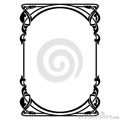 Rectangular decorative frame with art Nouveau ornament Vector Illustration