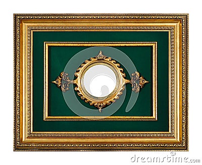 Rectangular empty wooden and gold gilded ornamental frame Stock Photo