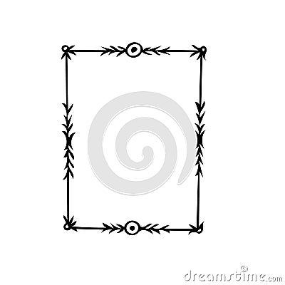 Rectangular frame with circles and arrows in memphis doodle style. Hand drawn border in scandinavian simple liner style. Vector Illustration