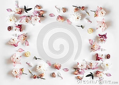 Rectangular frame made of pink and beige bell flower Stock Photo