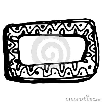 rectangular FRAME with rounded corners with a texture of dots, with a wavy line, isolated by a black outline on white Vector Illustration