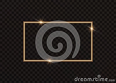 Rectangular gold frame with light effects. Vector illustration. Vector Illustration