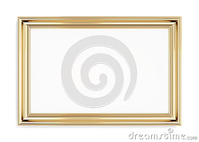 Rectangular gold picture frame on a white background. 3d rendering Stock Photo