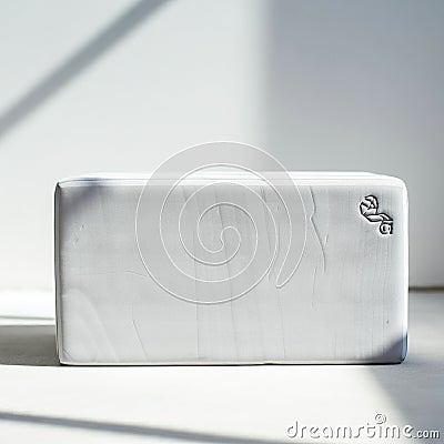 Rectangular gray block with a smooth, matte surface, positioned on a light-colored Stock Photo