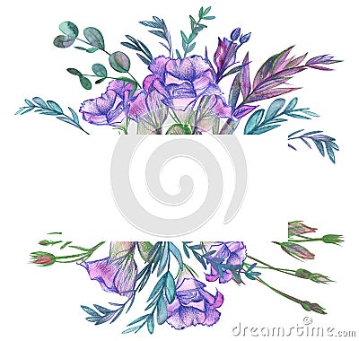 Rectangular horizontal frame with eustoma flowers for cards Stock Photo