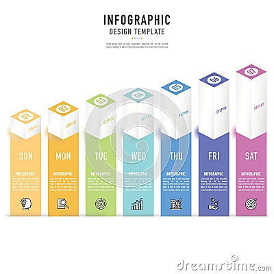 Rectangular isometric weekly timeline infographic for business presentation Vector Illustration