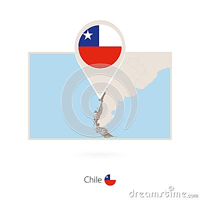 Rectangular map of Chile with pin icon of Chile Vector Illustration