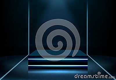 Illuminated neon square podium realistic vector Vector Illustration