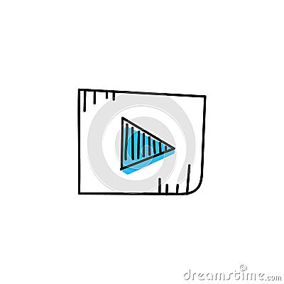 Rectangular play blue button hand rawn icon Vector Illustration