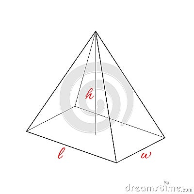 Rectangular pyramid, isometric simple picture. Geometric figure with height, length, width. Isolated on white Vector Illustration