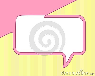 Rectangular speech bubble made of one continuous line on pink and yellow striped background, Vector Vector Illustration