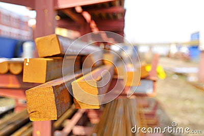 Rectangular steel bars in a pile Stock Photo