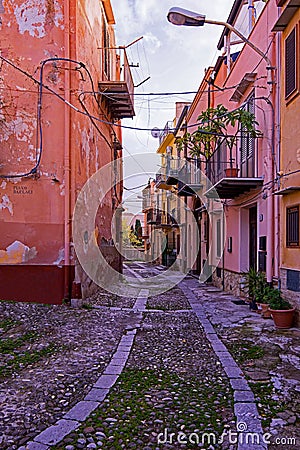 The rectangular stones show the course of the road Editorial Stock Photo