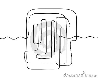 Rectangular tangled doodles. Labyrinth lines from start to finish. ?bject made of lines and columns Vector Illustration