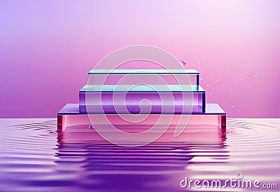 Rectangular transparent empty podium set on purple Stock Photo