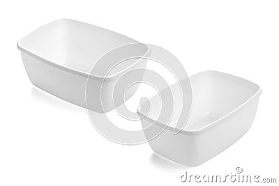 Rectangular White Plastic Trays no cover Stock Photo