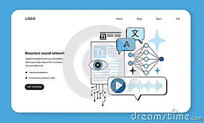 Recurrent artificial neural network web banner or landing page. Self-learning Vector Illustration