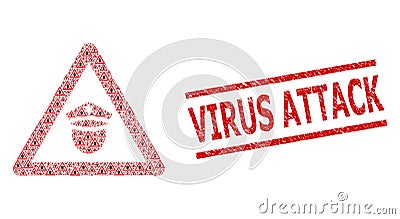 Police Danger Composition of Police Danger Items and Grunge Virus Attack Seal Stamp Vector Illustration