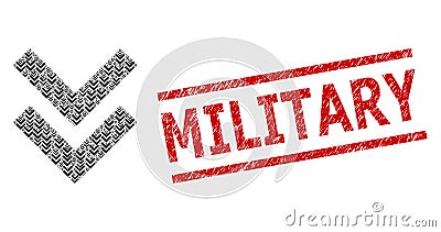 Shift Down Fractal Collage of Shift Down Items and Distress Military Seal Stamp Vector Illustration