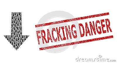 Arrow Down Recursion Mosaic of Arrow Down Items and Distress Fracking Danger Seal Stamp Vector Illustration