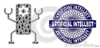 Nanobot Recursive Composition of Nanobot Icons and Distress Artificial Intellect Round Guilloche Seal Vector Illustration