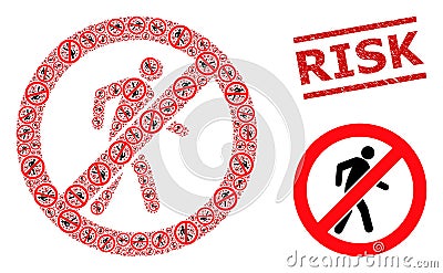 No Pedestrian Walking Composition of No Pedestrian Walking Icons and Scratched Risk Seal Vector Illustration