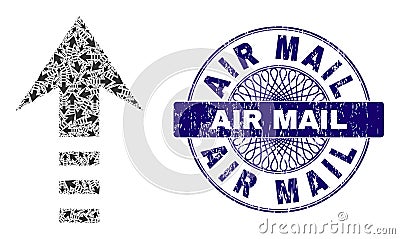 Send Up Recursion Collage of Send Up Items and Distress Air Mail Round Guilloche Seal Stamp Vector Illustration