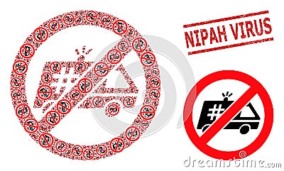 Stop Jail Police Car Collage of Stop Jail Police Car Items and Grunge Nipah Virus Seal Vector Illustration