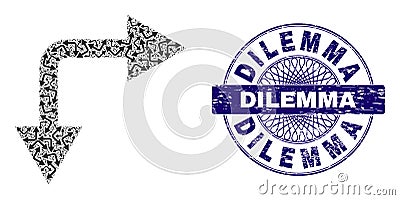 Bifurcation Arrow Right Down Recursion Mosaic of Bifurcation Arrow Right Down Items and Distress Dilemma Round Guilloche Vector Illustration