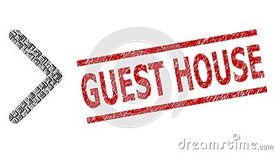 Direction Right Recursion Collage of Direction Right Icons and Textured Guest House Seal Vector Illustration