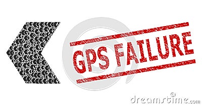 Direction Left Recursive Mosaic of Direction Left Icons and Distress GPS Failure Seal Vector Illustration